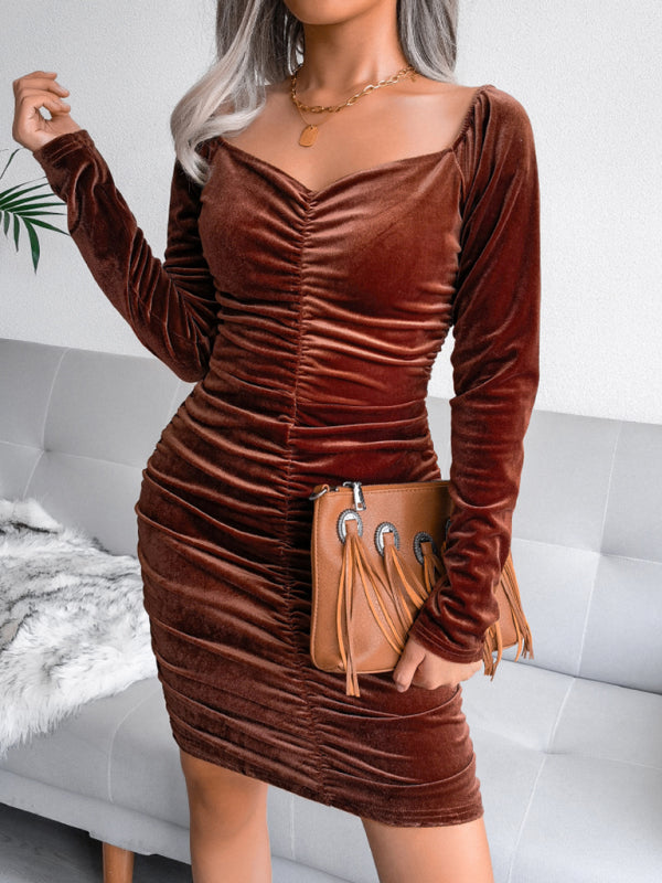 2023 Falling Stars Women's square neck velvet wrap dress