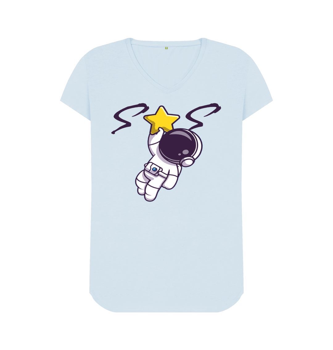 Sky Blue Women V-Neck T-shirts